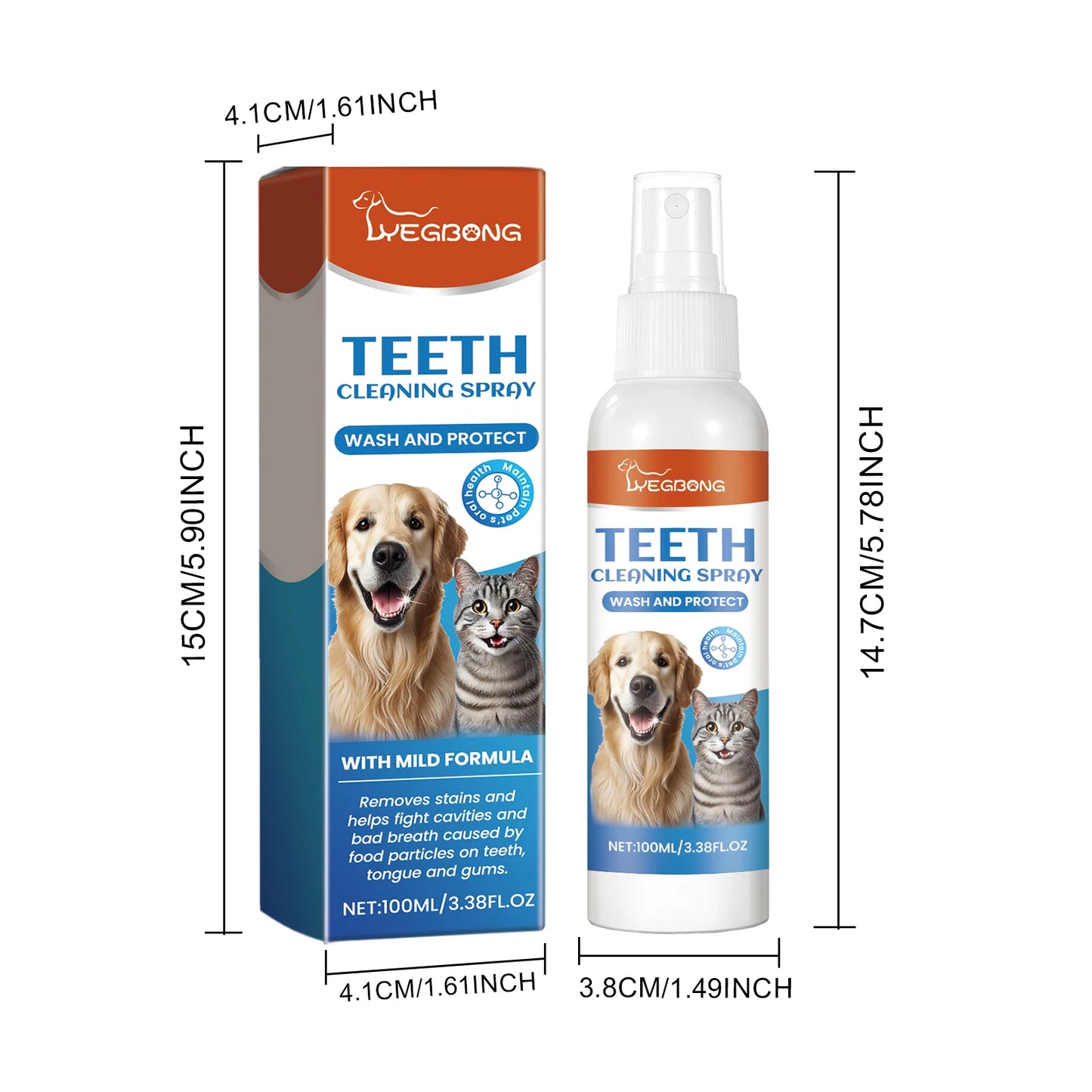 Pet Teeth Cleaning Spray Remove Teeth Stains Non-irritating Eliminate Bad Breath Prevent Tartar Pet Dental Care Spray