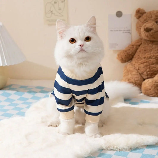 Kawaii Pattern Striped Pet Clothes Warm Cotton Winter Pajamas Jumpsuits