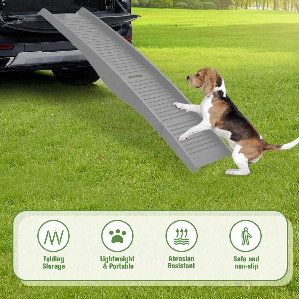 Folding Portable Pet Stair Ramp Non-Slip Rug Surface Dog SUV & Truck Ramp Pet Ramp Stairs for Medium & Large Dogs Get Into A Car
artificial turf is recommended.
4. Foldable with Handle: The foldable car ramp for dogs easily f