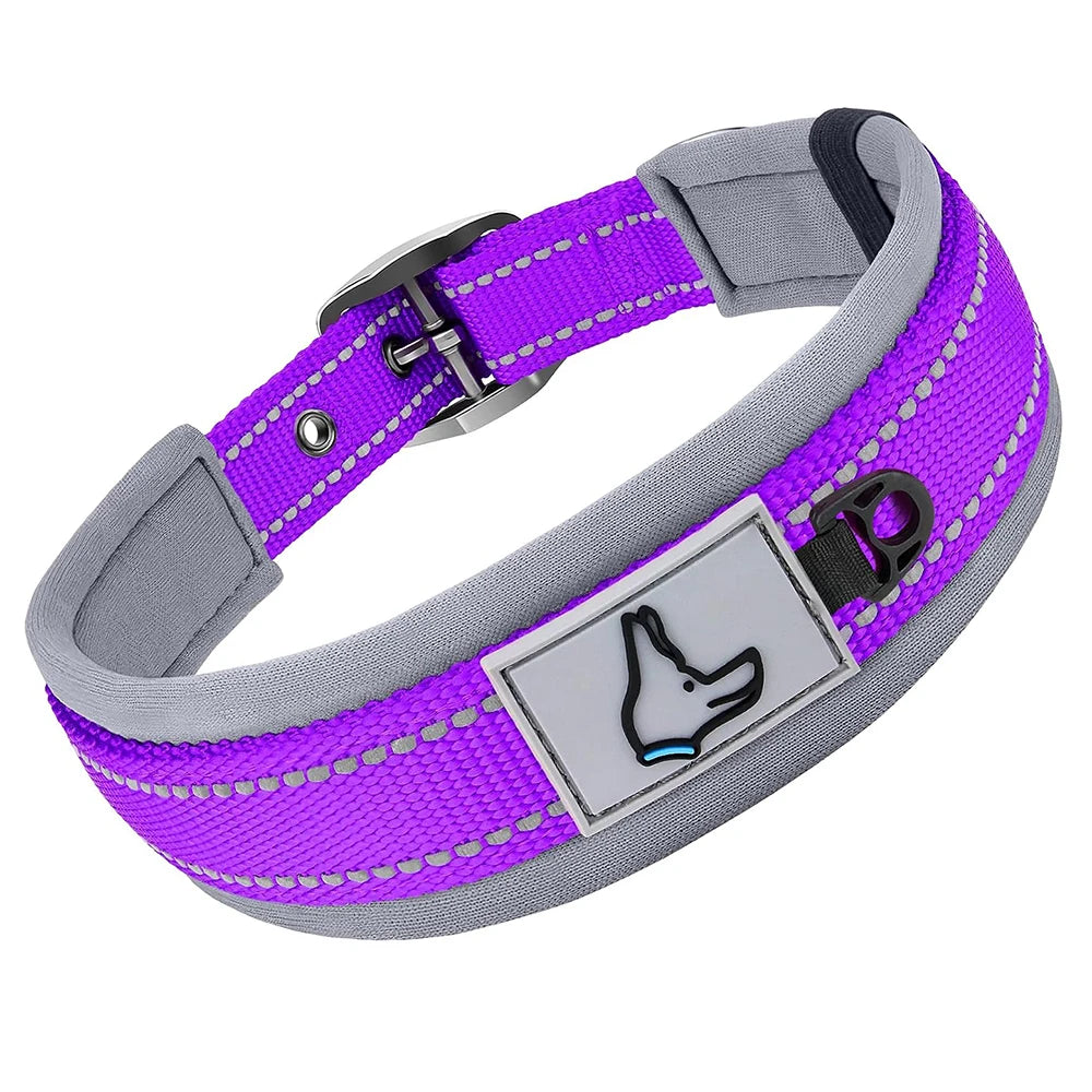 Padded Adjustable Reflective Wide Heavy Duty Nylon Neoprene Collars for small medium large Dogs
D-Ring and Tag Loop - can be used to attach a leash and is tough enough to provide peace of mind no matter how hard your dog li