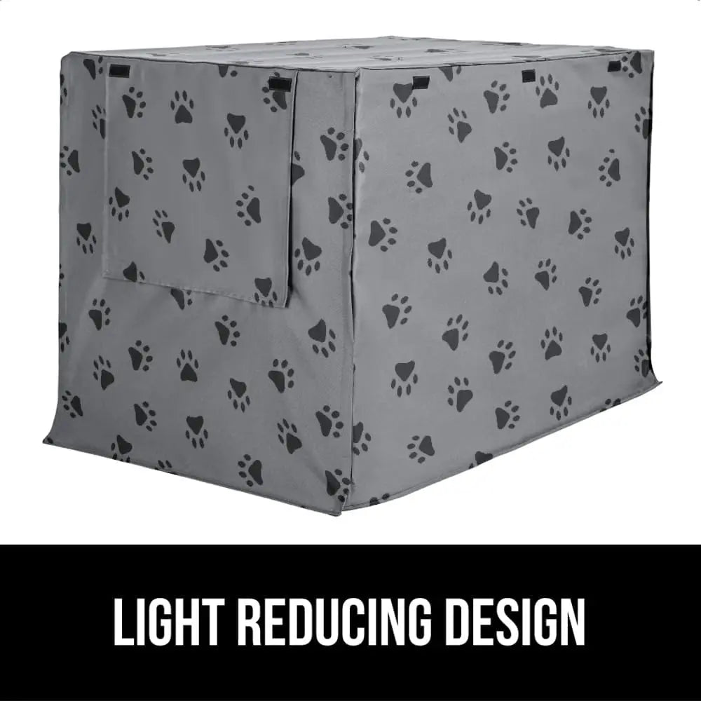 Dog Crate Cover with All-Side Openings, Breathable Mesh Windows for 24" Wire Kennel, Light-Reducing Gray Paw Design