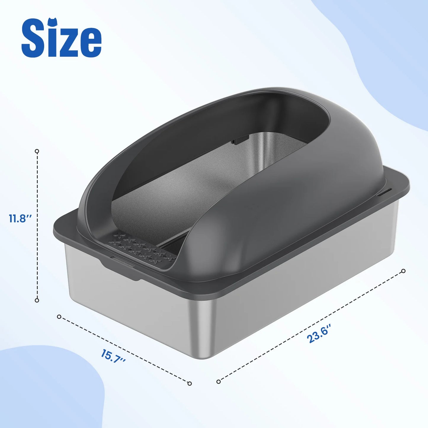24 Inch Stainless Steel Litter Box with Lid Large Cat Litter Box for Big Cats Anti-Urine Leakage Scoop and Mat Included