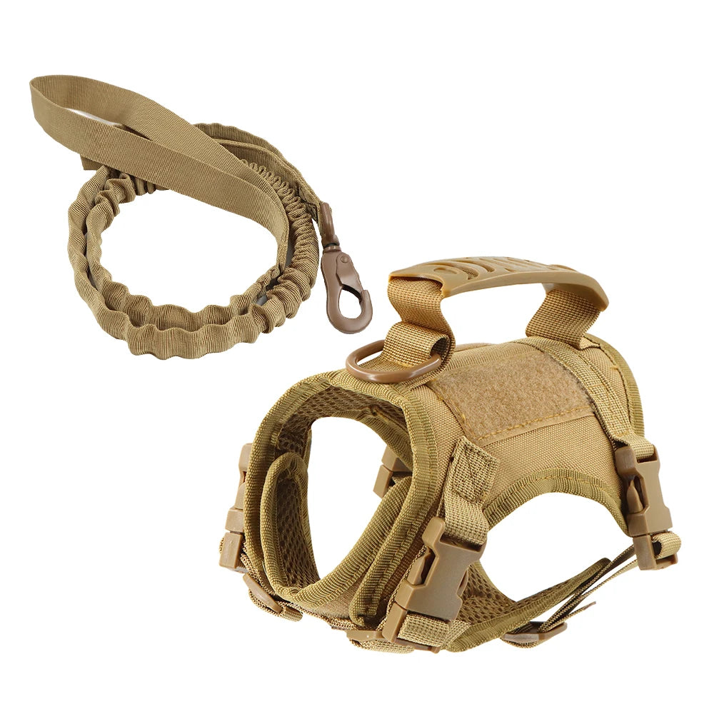 Small Pet Adjustable Military Tactical Harness Vest Leash Set for Walking and Training