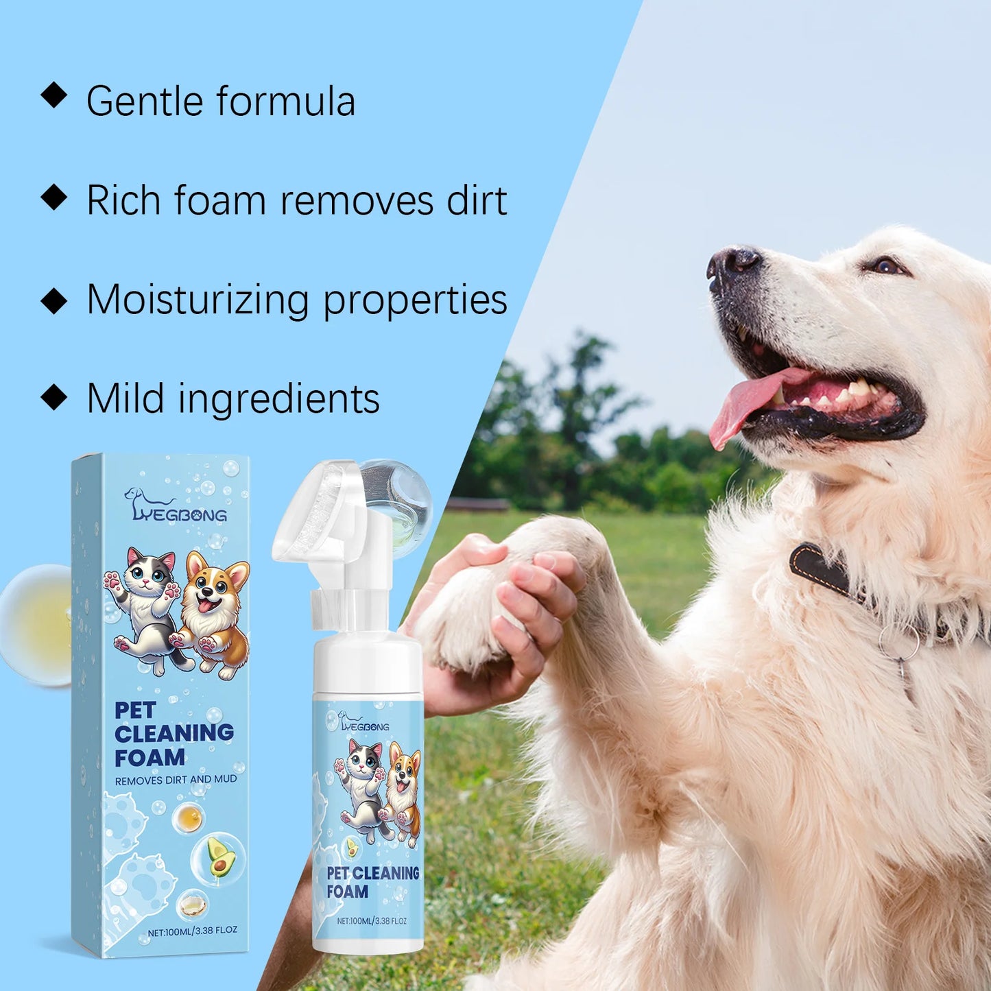 100ml Natural Pet Paw Foam Cleaner Rich Bubble Remove Dirt Promote Health Lasting Fragrance No-rinse Paw Wash for Dogs & Cats