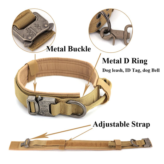 Dog Training Collar Adjustable Tactical Dog Collar and Leash Set Control Handle Pet Lead Collar for Medium and Large Dogs