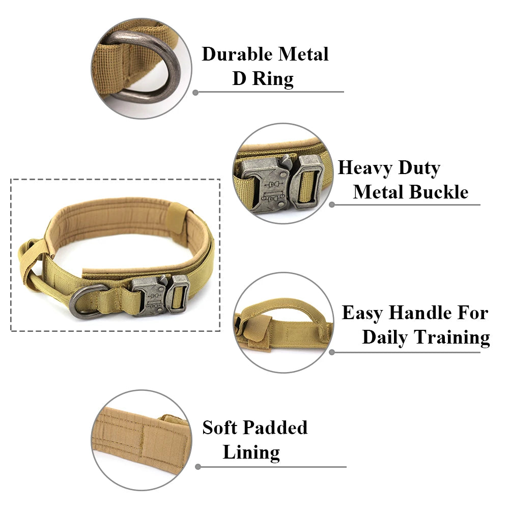 Dog Training Collar Adjustable Tactical Dog Collar and Leash Set Control Handle Pet Lead Collar for Medium and Large Dogs