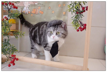 Pet Clothes Funny Handsome Gentleman's Beret Hat and Tie