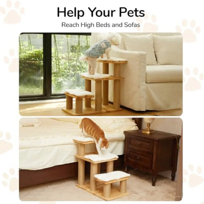 Pet Stairs Solid Wood Pet Stairs with Cat Scratching Post Transformable Cat Ramp Can Hold Up to 200 lbs. 20 Inch Pet Steps