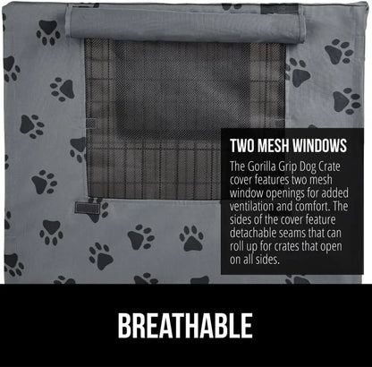 Dog Crate Cover with All-Side Openings, Breathable Mesh Windows for 24" Wire Kennel, Light-Reducing Gray Paw Design