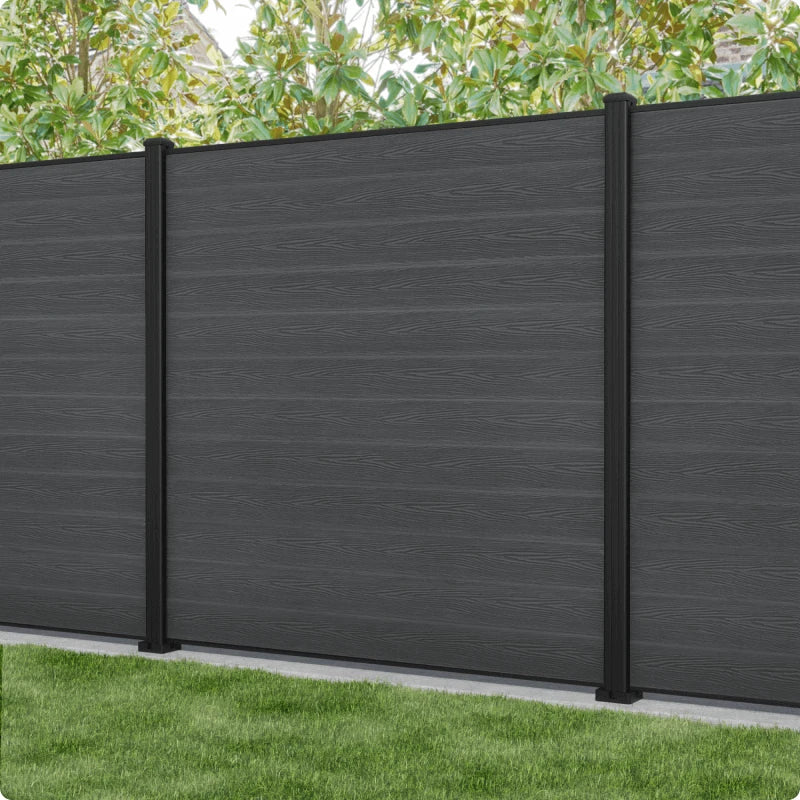 Wood/Plastic Composite Outdoor Fence Panel with Aluminum Post and Slat Wall Surface.