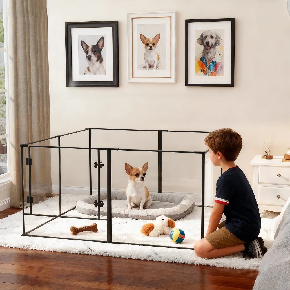 Large Acrylic Indoor Pet Playpen Enclosure Cage Fence Pet Whelping Box Full Visibility