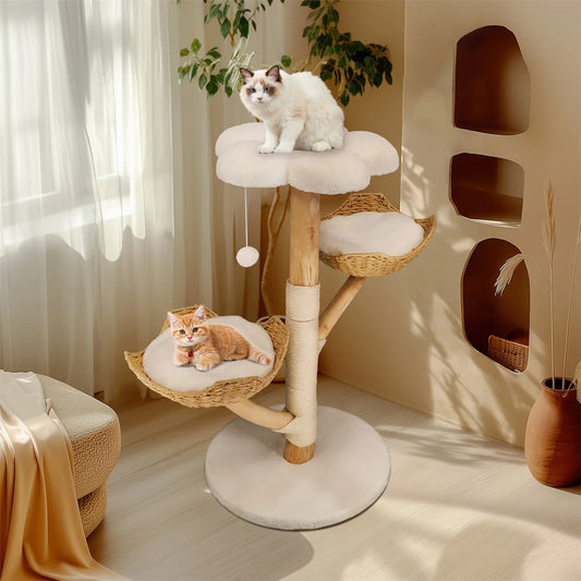 110cm Modern Cat Furniture Solid Wood Climbing Cat Tree with Scratching Post