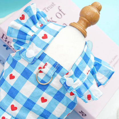 Princess-Style Pet Clothes Summer Dresses Striped Pinafore Skirt Checked Pullover