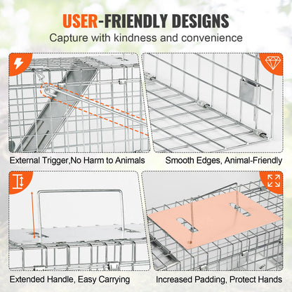 Live Humane Animal Cage Trap Stray Control Rescue Folding with Handle