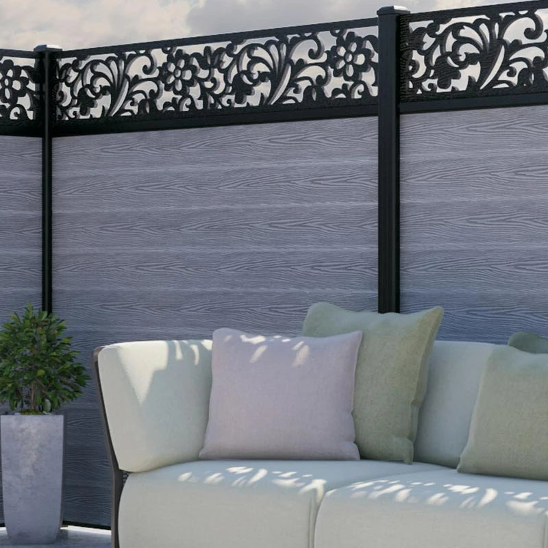 Wood/Plastic Composite Outdoor Fence Panel with Aluminum Post and Slat Wall Surface.