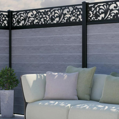 Wood/Plastic Composite Outdoor Fence Panel with Aluminum Post and Slat Wall Surface.