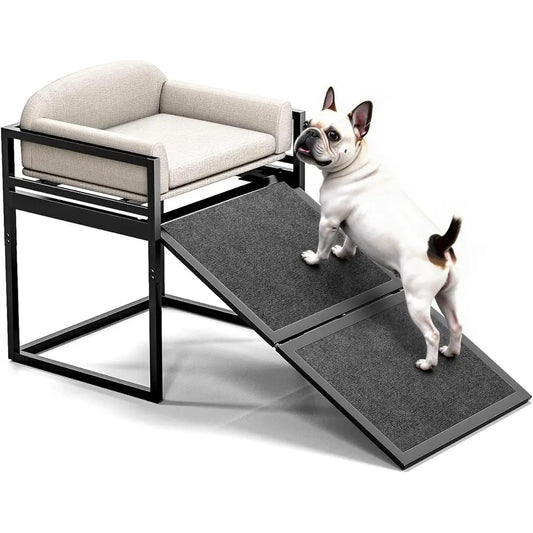 Anti-Slip Dog Stairs for High Beds, Wide Seat Chairs for Small Puppies, Metal Steps for Easy Bed Access, Window Couch for Dogs,