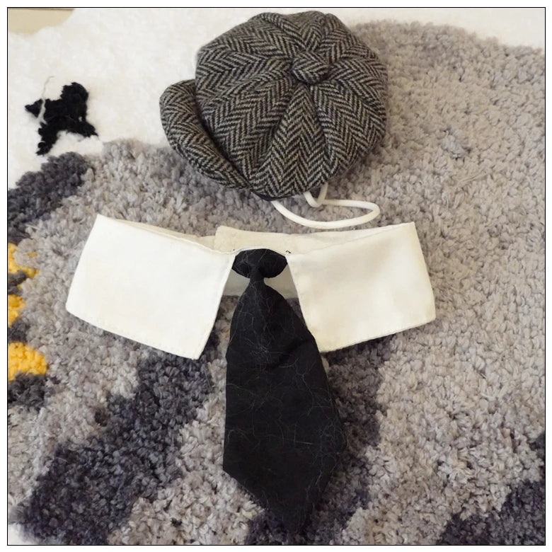Pet Clothes Funny Handsome Gentleman's Beret Hat and Tie