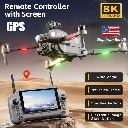 M24 8K GPS Drone with Large Touchscreen-5G Transmission Smart Obstacle Avoidance Auto Return Home Night Flight Tracking Lost Pats