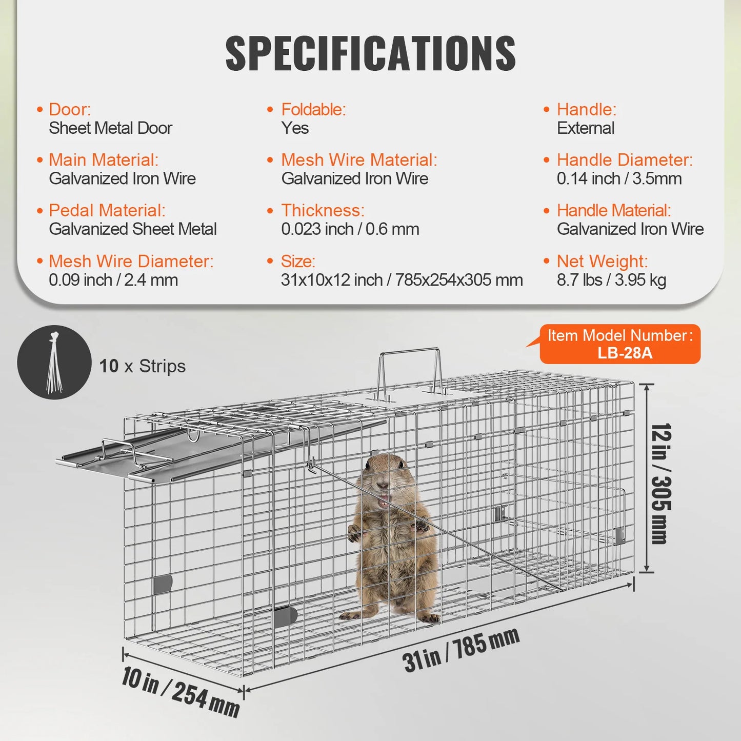 Live Humane Animal Cage Trap Stray Control Rescue Folding with Handle