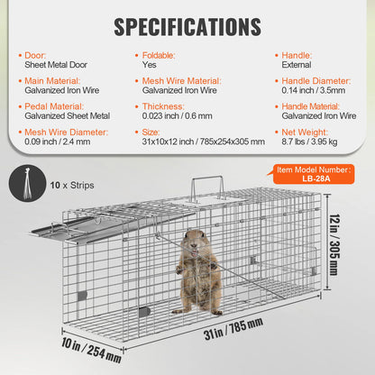 Live Humane Animal Cage Trap Stray Control Rescue Folding with Handle
