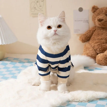 Kawaii Pattern Striped Pet Clothes Warm Cotton Winter Pajamas Jumpsuits