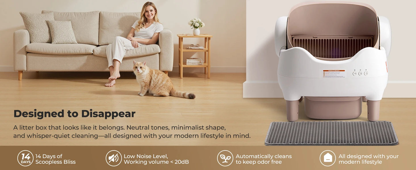 Self Cleaning Automatic Cat Litter Box with APP Control, Odor-Free  Large Waste Bin, Open-Top for Multi Cats