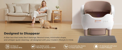 Self Cleaning Automatic Cat Litter Box with APP Control, Odor-Free  Large Waste Bin, Open-Top for Multi Cats