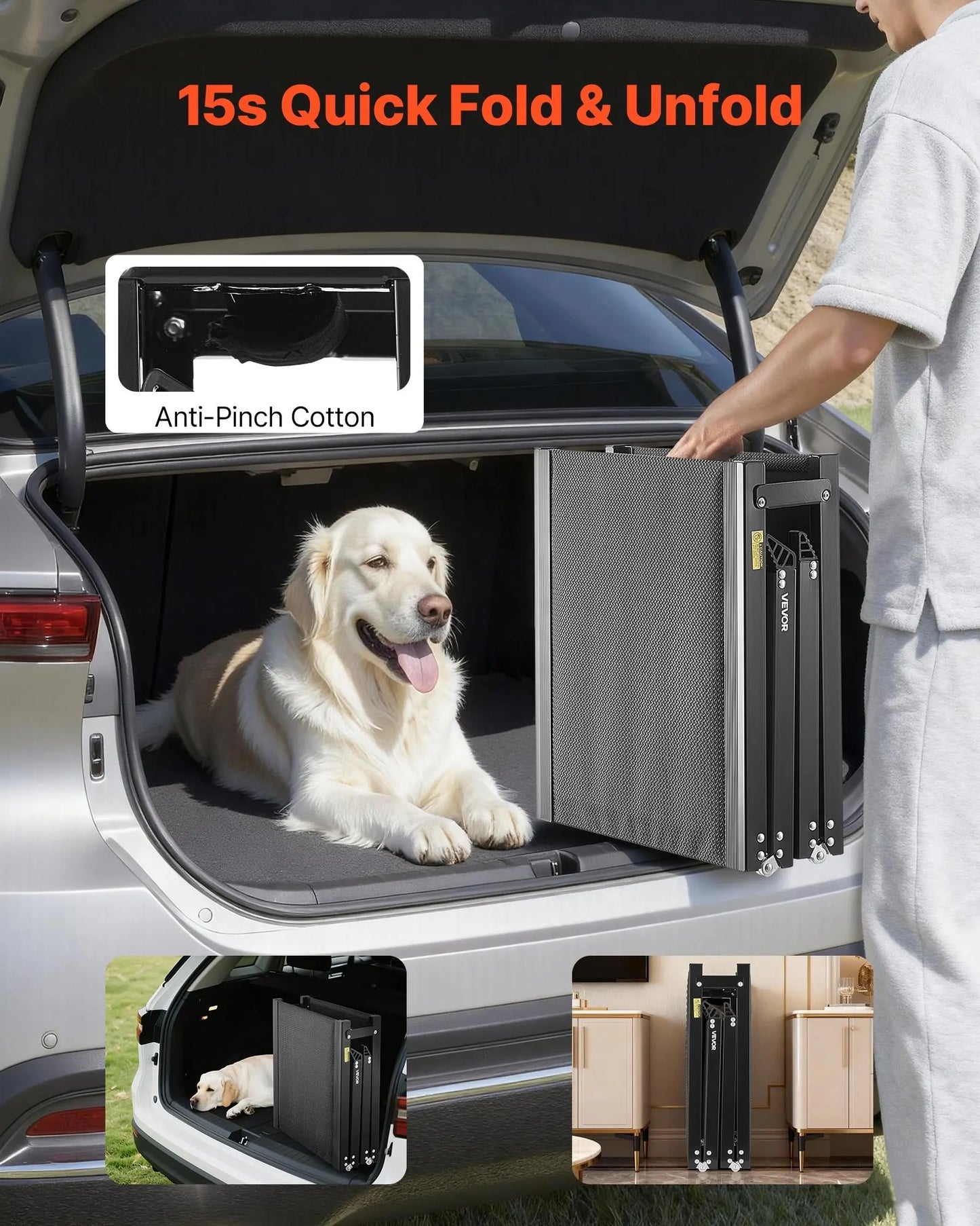 Dog Ramp For Cars, 71" L X 17" W, Folding Pet Ramps For Medium & Large Dogs Up To 250lbs, Pet Stair Ramp With Non-Slip Oxford
