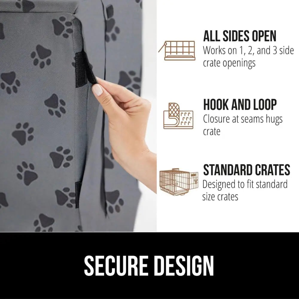Dog Crate Cover with All-Side Openings, Breathable Mesh Windows for 24" Wire Kennel, Light-Reducing Gray Paw Design