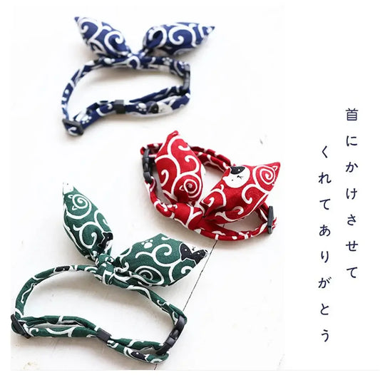 Adjustable Pet Collar Cotton Bandana Scarf Japanese Style Bow Tie
