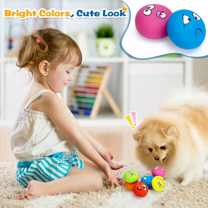 12 Pcs Squeaky Dog Toys, Latex Rubber Smile Face Ball for Small Medium Pets Chewing Interactive Training