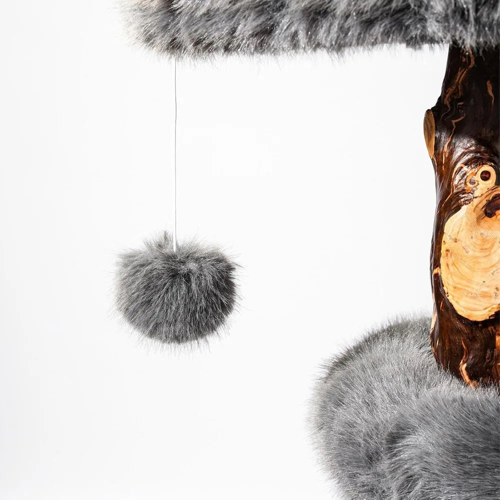 Cat Tree Tower for Large Cats, Large Cat Tree for Maine Coon Indoor Cats with Faux Fox Fur, Solid Wood Sisal Scratching Post,