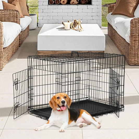 36 Inch Double Door Crate Kennel with Removable Tray & Divider