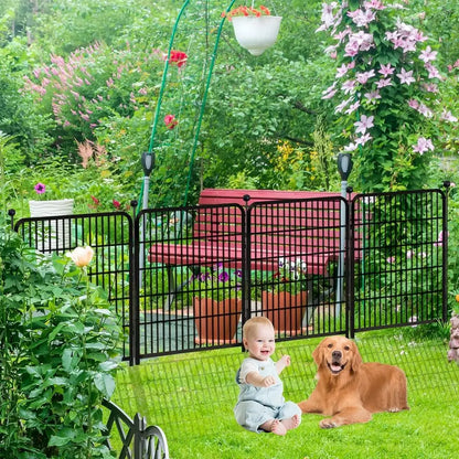 Garden Fence with Gate 48 in(H)×27 in(L) 12 Panels Total 26.6 Ft(L), Heavy Duty Iron Metal Animal Barrier Fence, Flower Bed Fenc