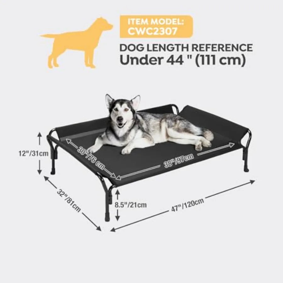Cooling Guardrail Elevated Dog Bed Raised Pet Cot with Guardrail and Slope Headrest Durable and Breathable Teslin Mesh Non-Slip Feet Wash