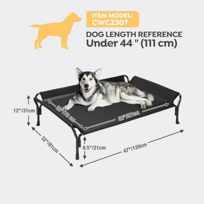 Cooling Guardrail Elevated Dog Bed Raised Pet Cot with Guardrail and Slope Headrest Durable and Breathable Teslin Mesh Non-Slip Feet Wash