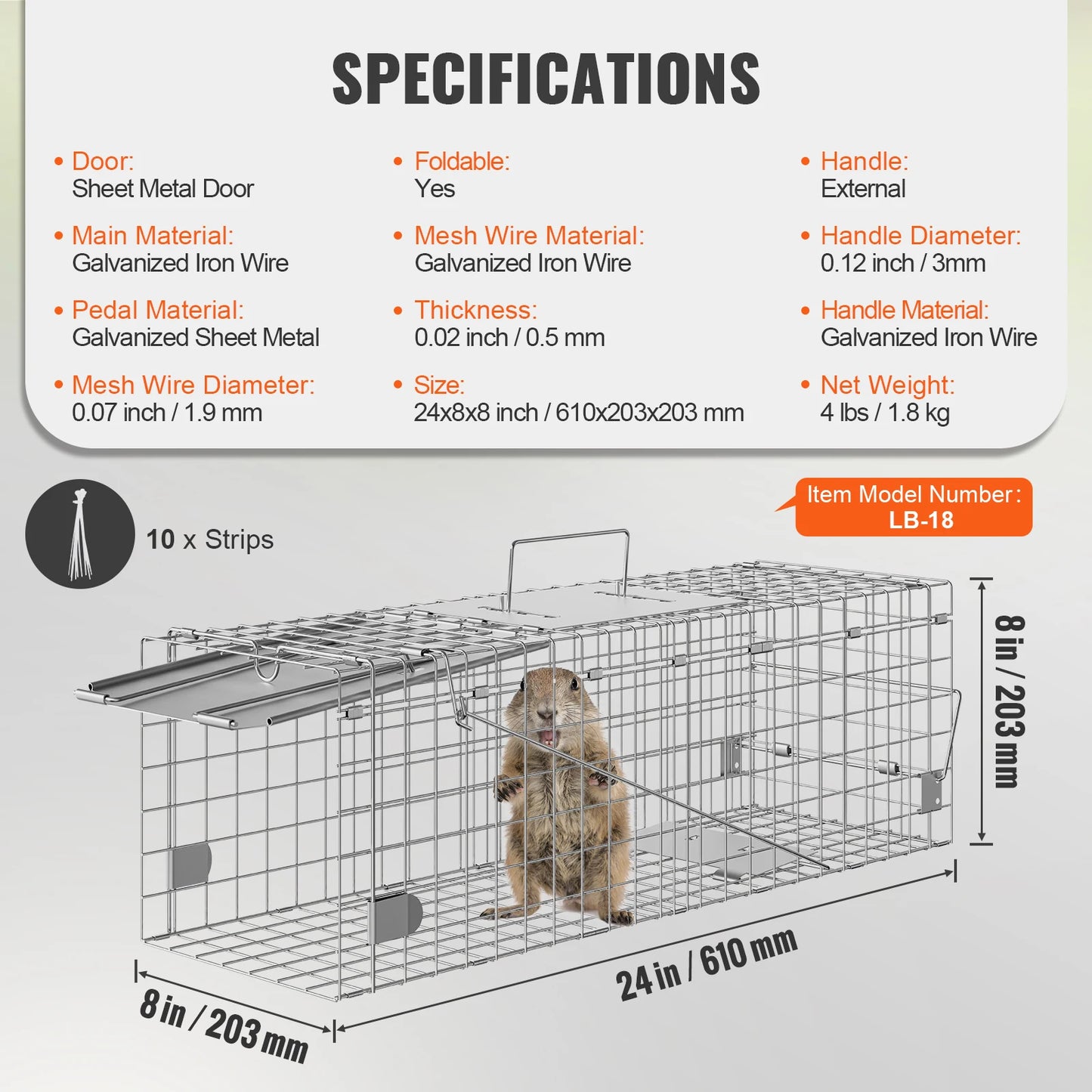 Live Humane Animal Cage Trap Stray Control Rescue Folding with Handle