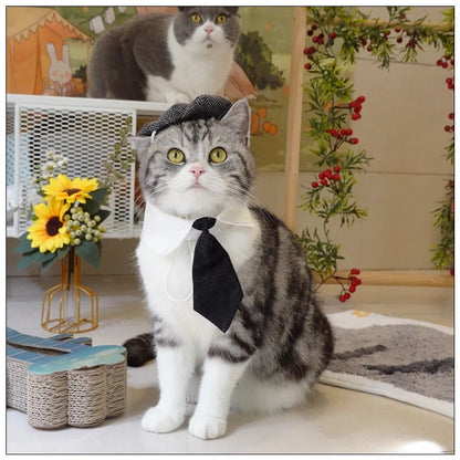 Pet Clothes Funny Handsome Gentleman's Beret Hat and Tie