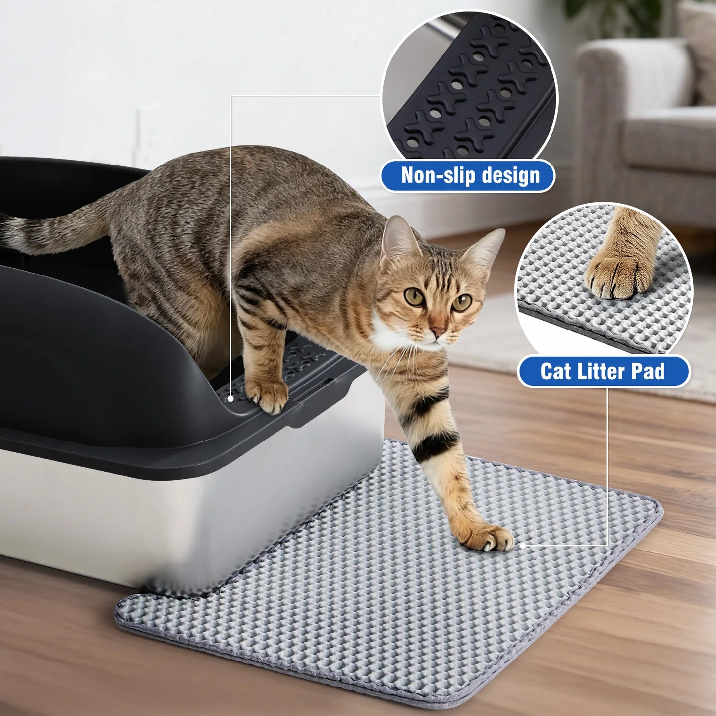 24 Inch Stainless Steel Litter Box with Lid Large Cat Litter Box for Big Cats Anti-Urine Leakage Scoop and Mat Included