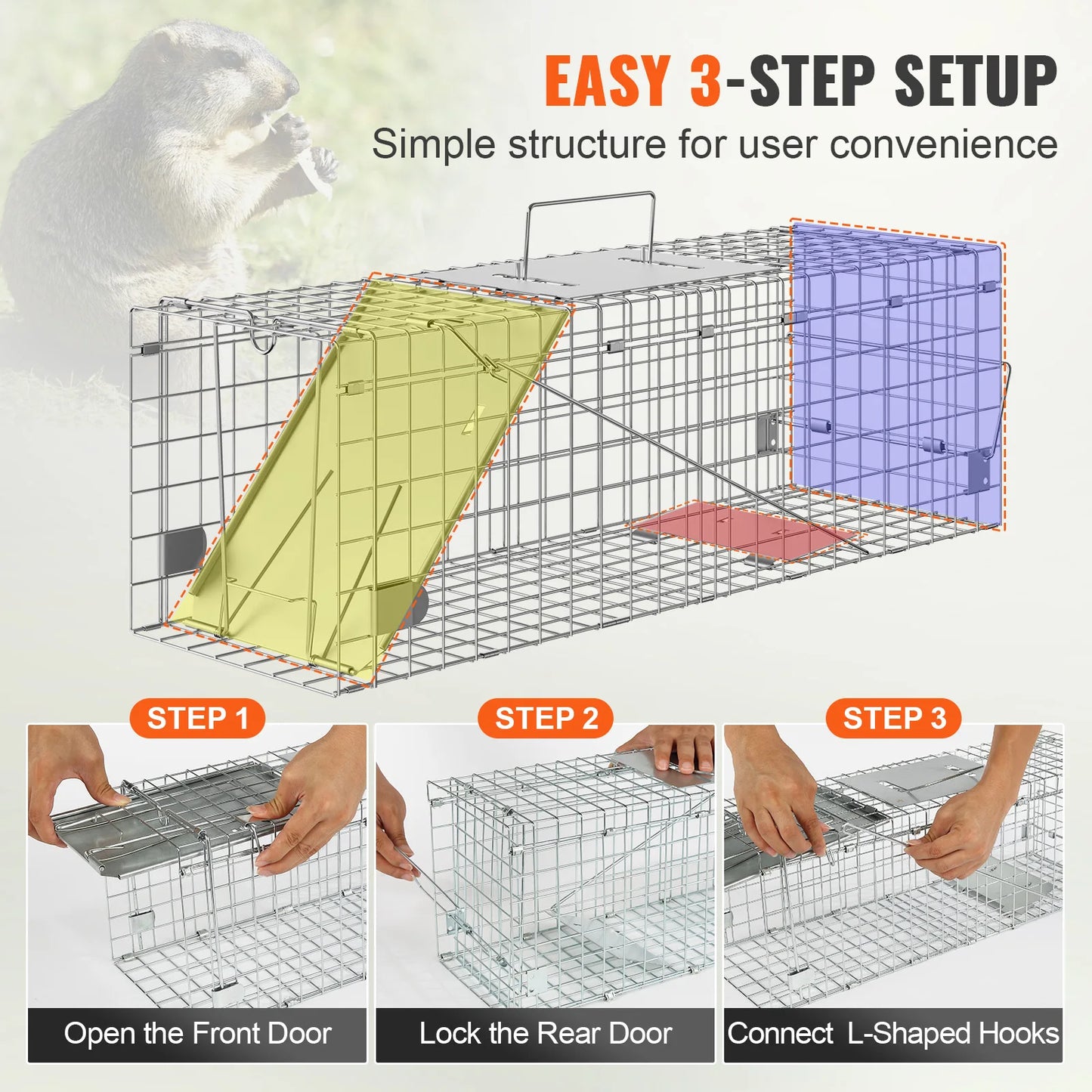 Live Humane Animal Cage Trap Stray Control Rescue Folding with Handle