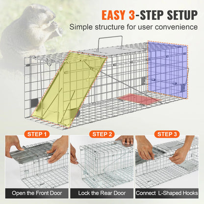 Live Humane Animal Cage Trap Stray Control Rescue Folding with Handle