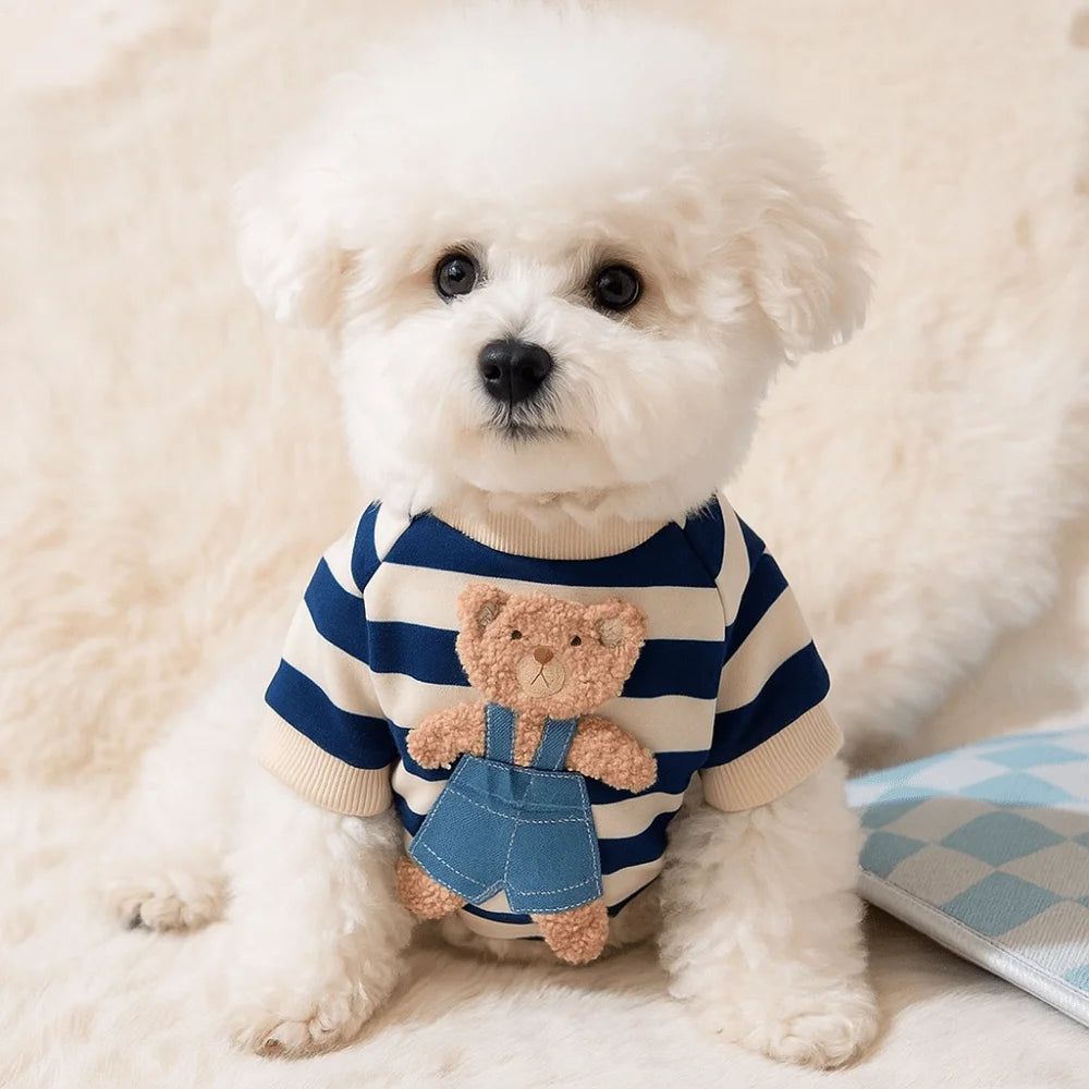 Kawaii Pattern Striped Pet Clothes Warm Cotton Winter Pajamas Jumpsuits