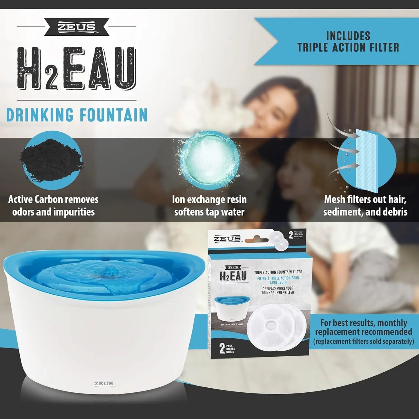 Fresh & Clear Elevated Pet Water Dispenser with Purifying Filter, 6L Large Capacity for Dogs and Cats