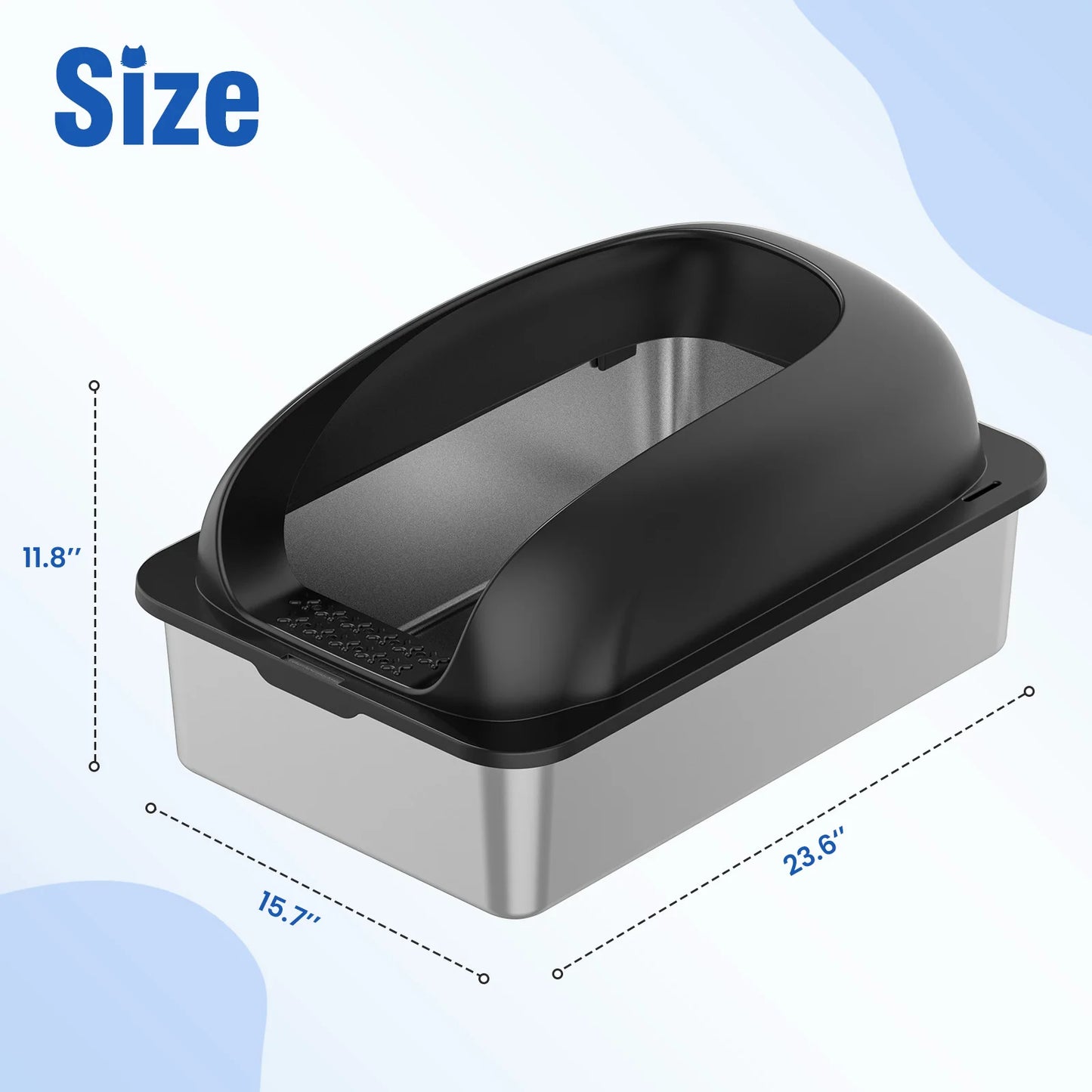 24 Inch Stainless Steel Litter Box with Lid Large Cat Litter Box for Big Cats Anti-Urine Leakage Scoop and Mat Included