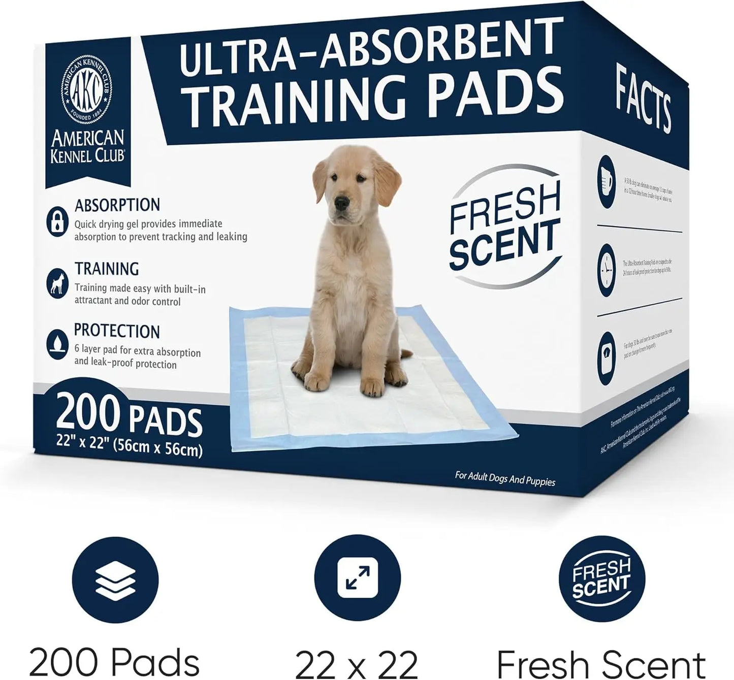 Ultra Absorbent Leak-Proof Quick Dry Scented Dog Training Pads, 22x22 Inches, Fresh Scent, 200 Count