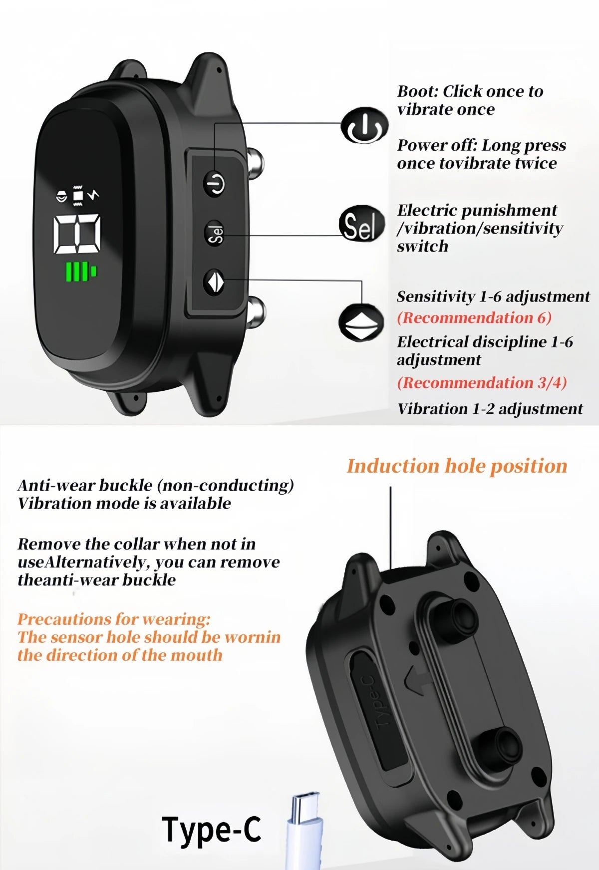 Automatic Anti Barking Dog Collar, Rechargeable Sound and Vibration Training Collar for Dog