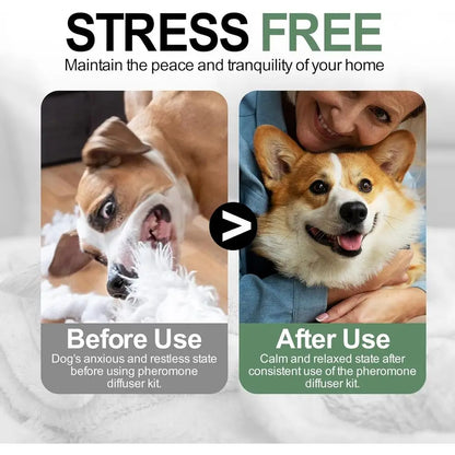 All-in-One Dog Calming Kit: 4 Aroma Diffusers + 10 48ml Pheromone Refills for Anxiety, Barking, Stress Relief