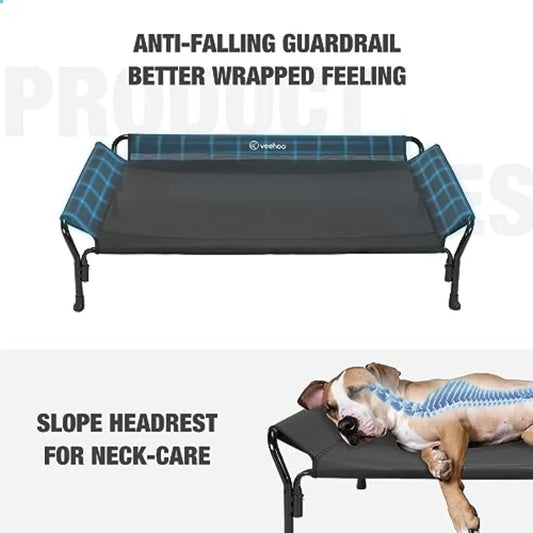 Cooling Guardrail Elevated Dog Bed Raised Pet Cot with Guardrail and Slope Headrest Durable and Breathable Teslin Mesh Non-Slip Feet Wash
