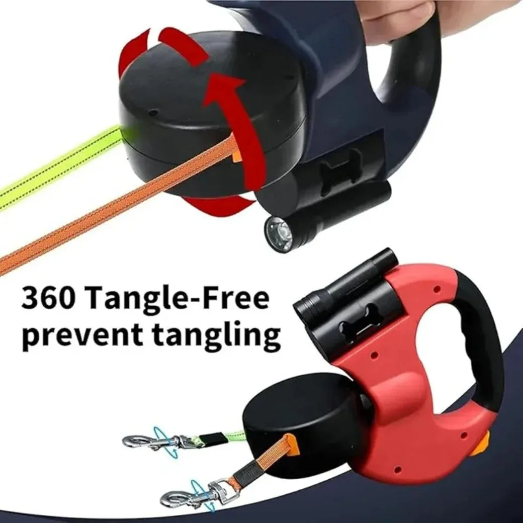 3m Retractable Dog Leash For Small Dogs Reflective Dual Pet Leash Lead 360 Swivel No Tangle Double Dog Walking Leash With Lights